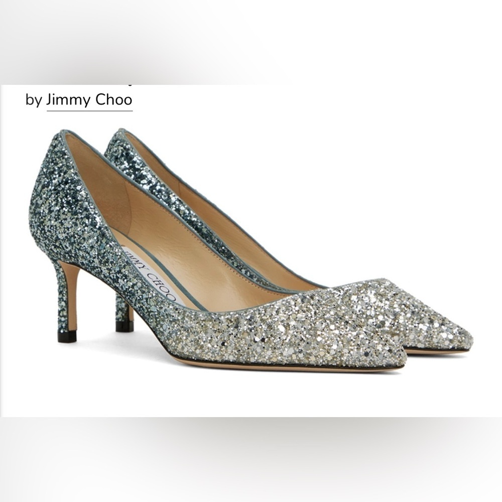 EUC JIMMY CHOO Romy 60 silver blue glitter pumps 38 us 7.5 $750